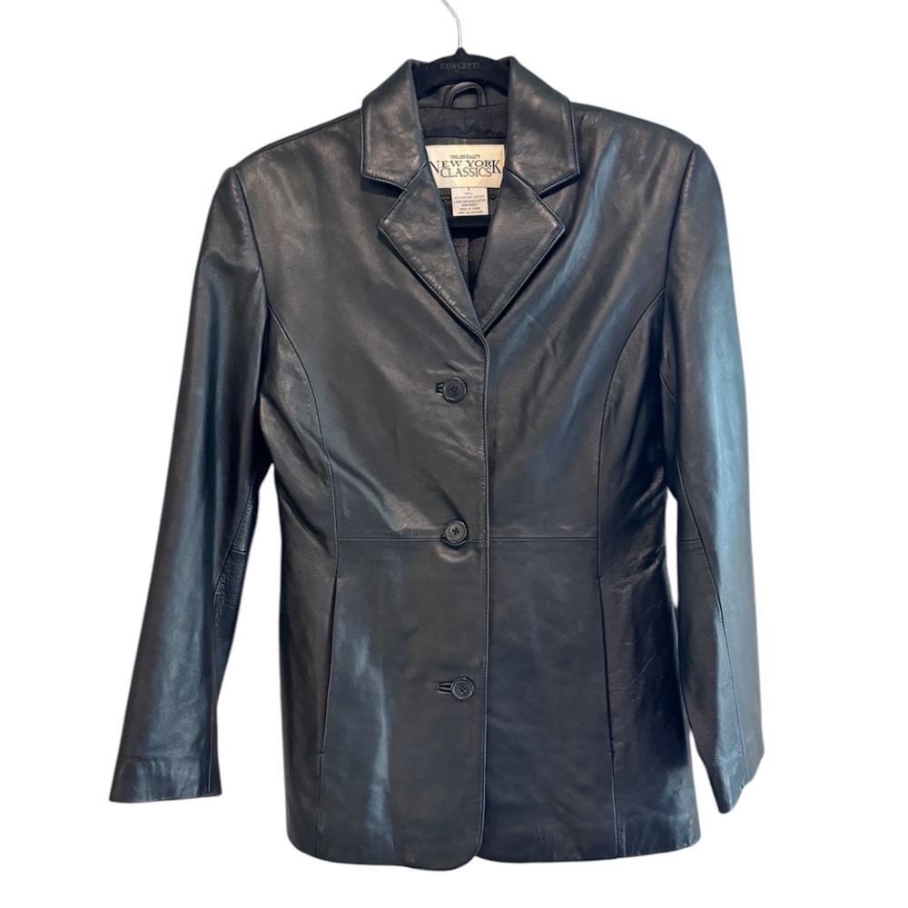 New York Classics Black Leather Blazer Jacket